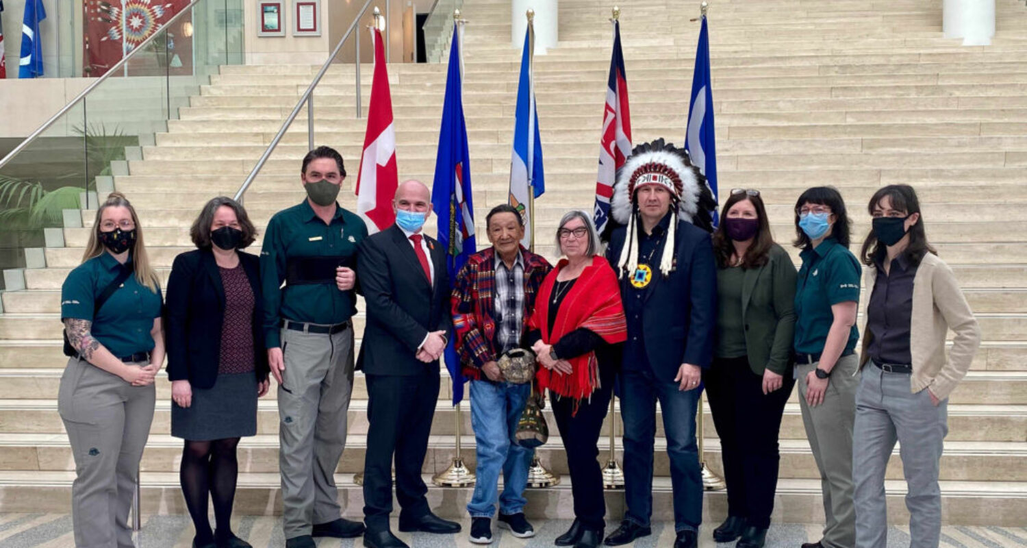 Photos from announcement and partners in attendance partners in attendance (Parks Canada, Government of Canada, Metis Nation of Alberta, Alexis Nakota Sioux First Nation, Confederation of Treaty 6 First Nations), March 14 2022