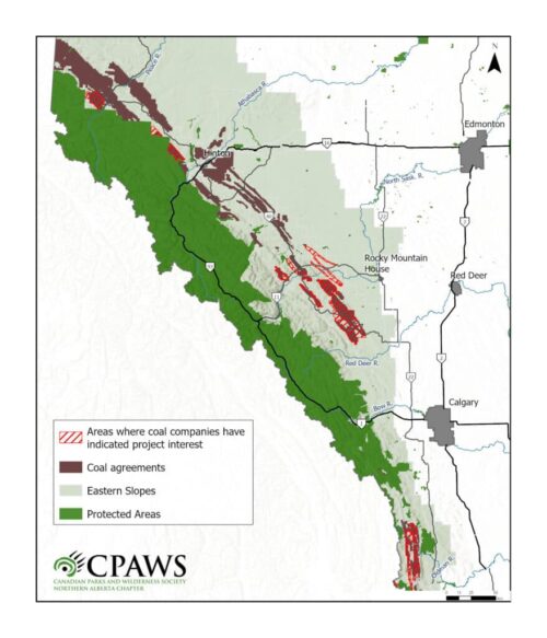 Areas within the eastern slopes where coal companies have indicated project interest and have coal leases covering all or part of the area. Project boundaries have been drawn from current coal agreement boundaries and investor presentations available on the respective company websites.