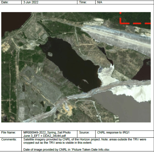 Figure 3. Satellite imagery of both islands (“ETI” and “problem island”) in the tailings pond in June 2022.