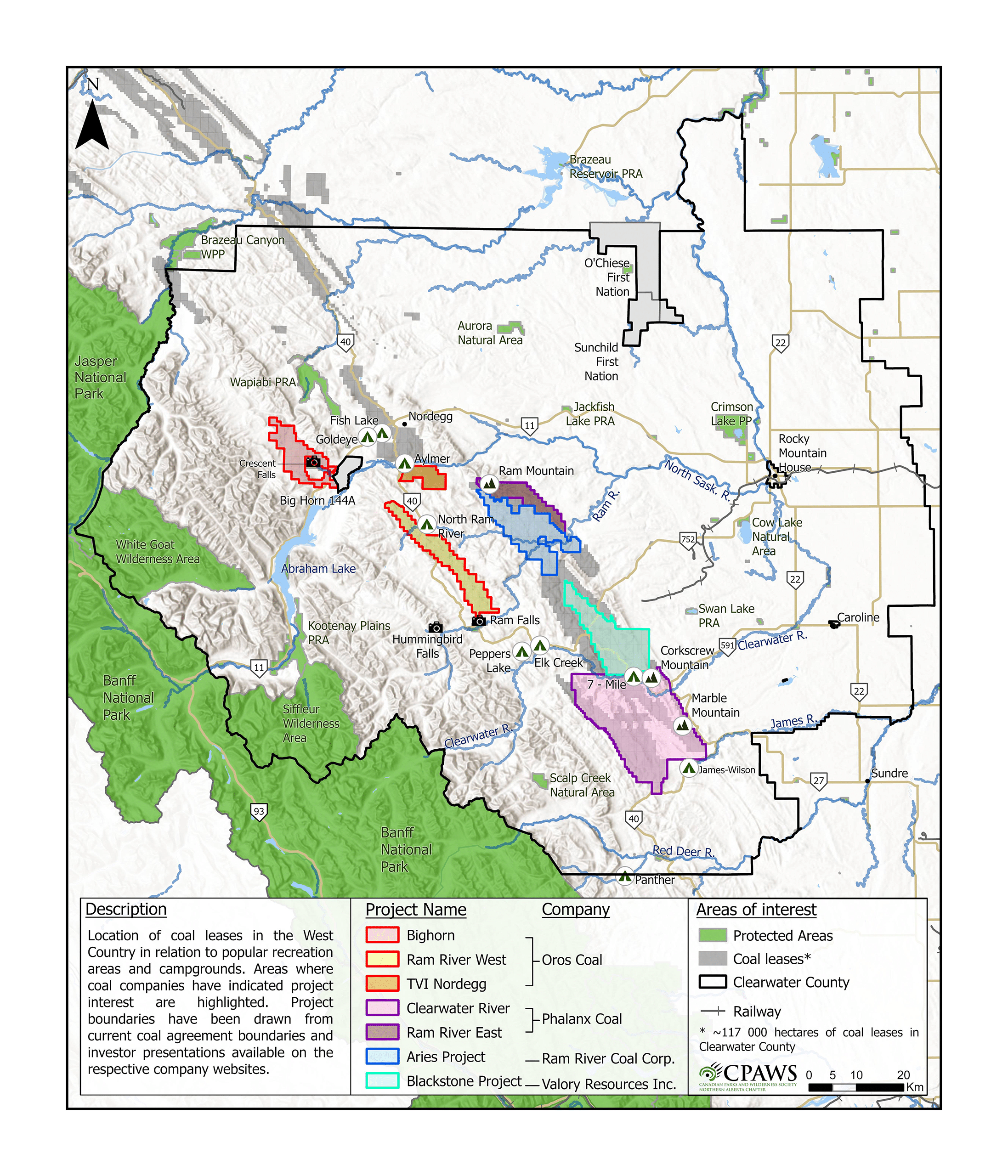 Location of coal leases in the West Country in relation to popular recreation areas and campgrounds.